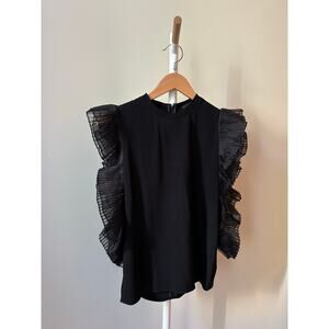 Co Black Top with Pleated Ruffle Detail, Size XS